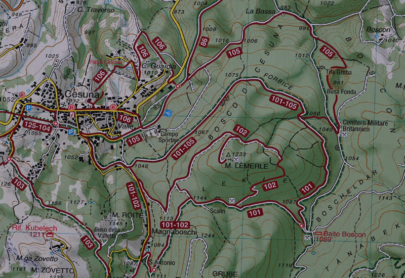 mappa Cesuna di Roana zona Magnaboschi monte Zovetto Lemerle Boscon