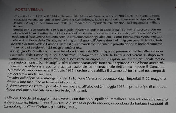 ex forte italiano di Cima Verena a Mezzaselva di Roana, Altopiano di Asiago