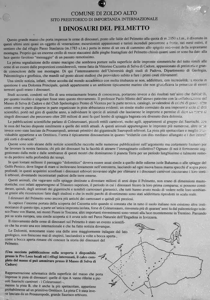 impronte di Dinosauri nel masso di frana al Pelmetto
