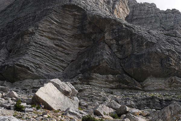 impronte di Dinosauri nel masso di frana al Pelmetto