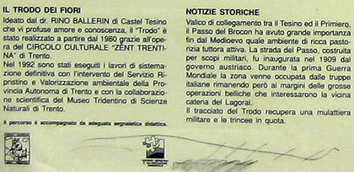 Trodo dei Fiori, sentiero botanico al passo Brocon, Castello Tesino