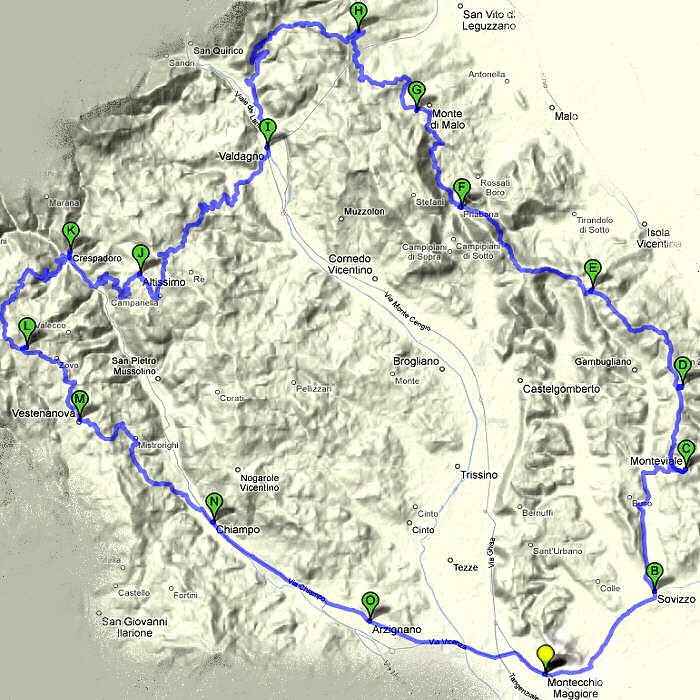 cicloturismo nei Lessini orientali, attorno alla Valle Agno-Chiampo