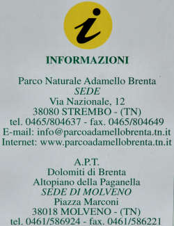 informazioni Parco Naturale Regionale Adamello-Brenta